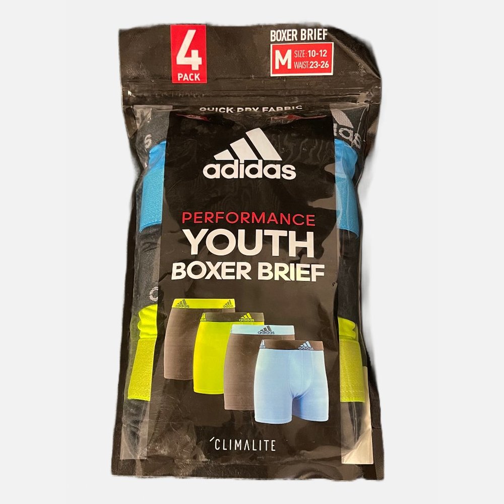 New! Adidas Performance Youth‎ Boxer Brief 4Pk-Meduim (10-12)